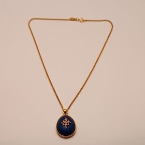 Avon Gold Toned and Blue Pendant Necklace